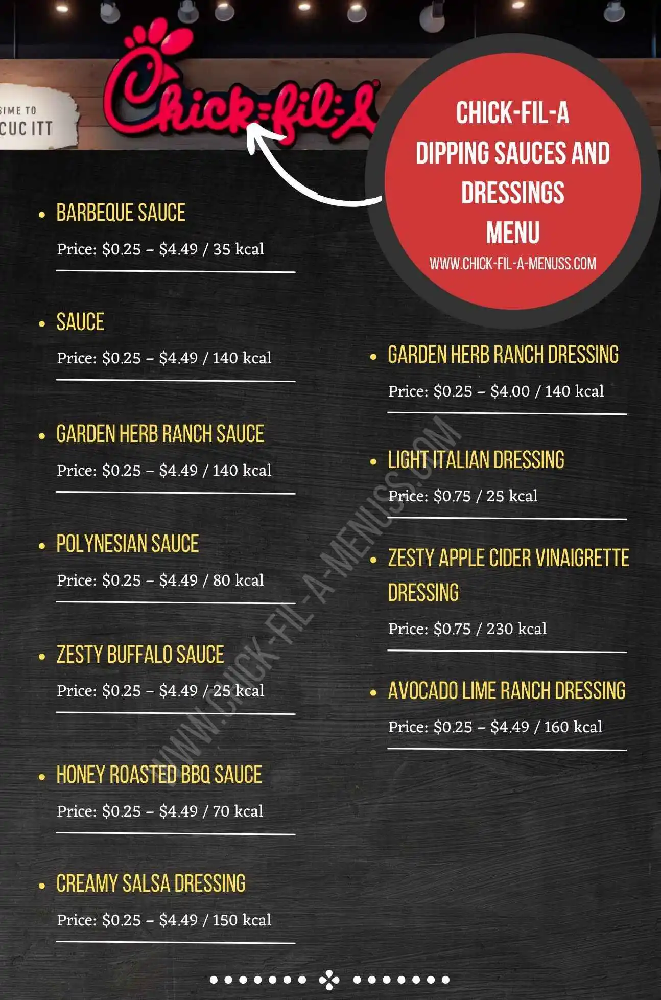 Chick-fil-A-Dipping Sauces and Dressings Menu